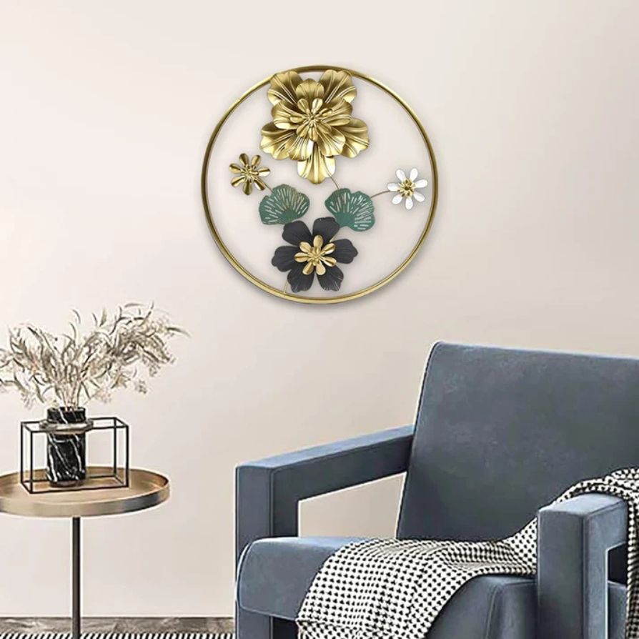 Round 3D Metal Flower Frame Wall Art