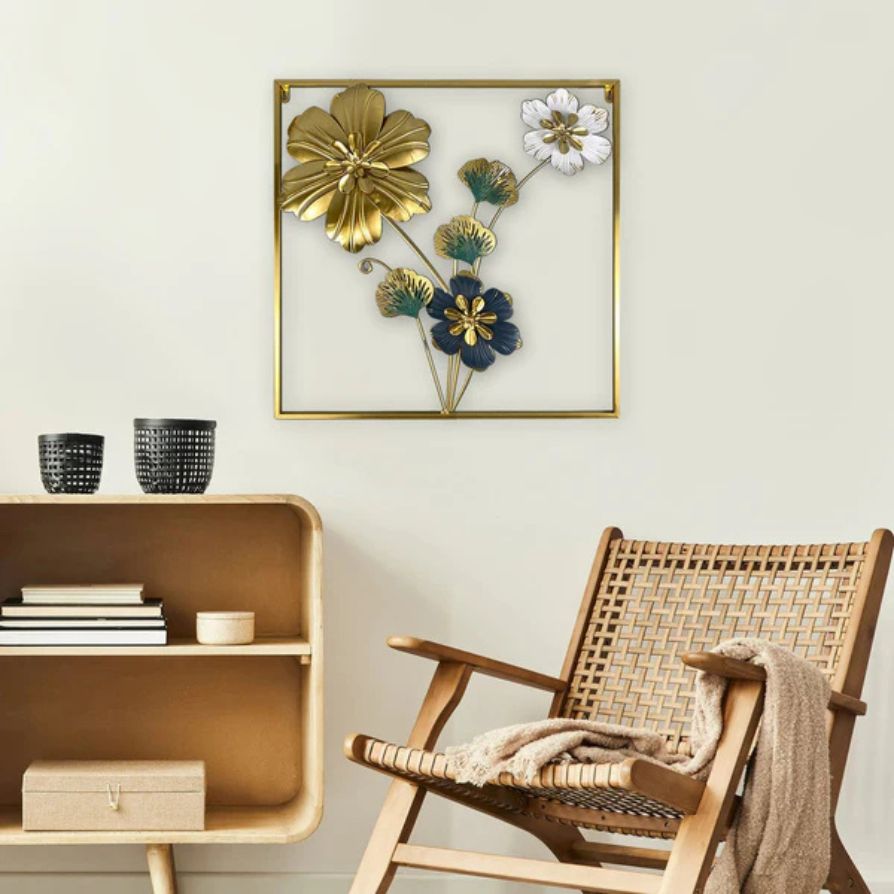 Square 3D Metal Flower Frame Wall Art