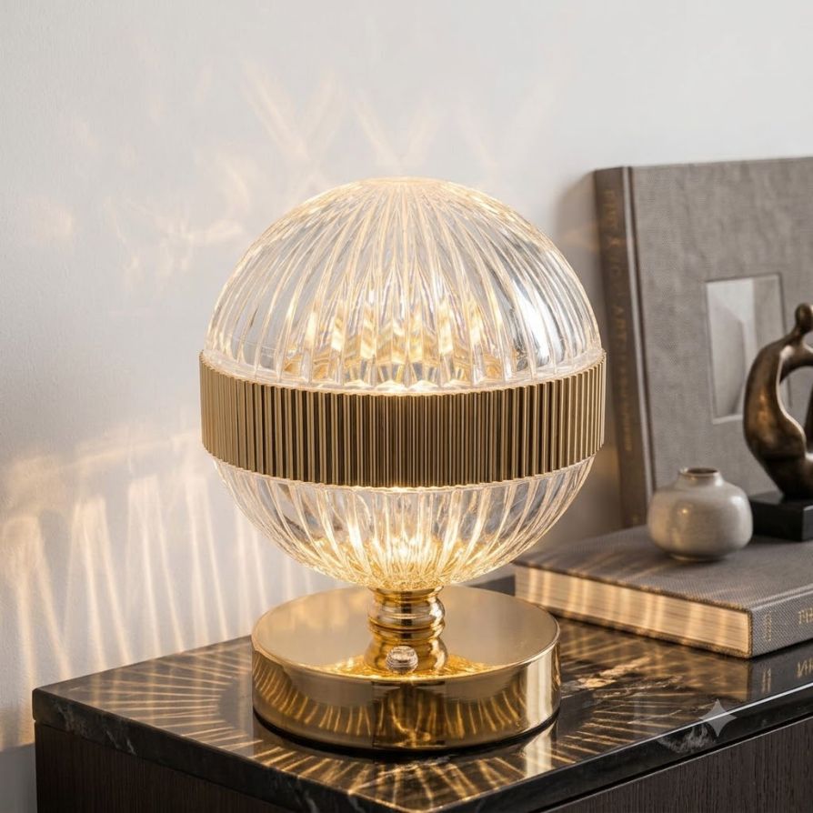 Luxury Fluted Crystal Globe Table Lamp