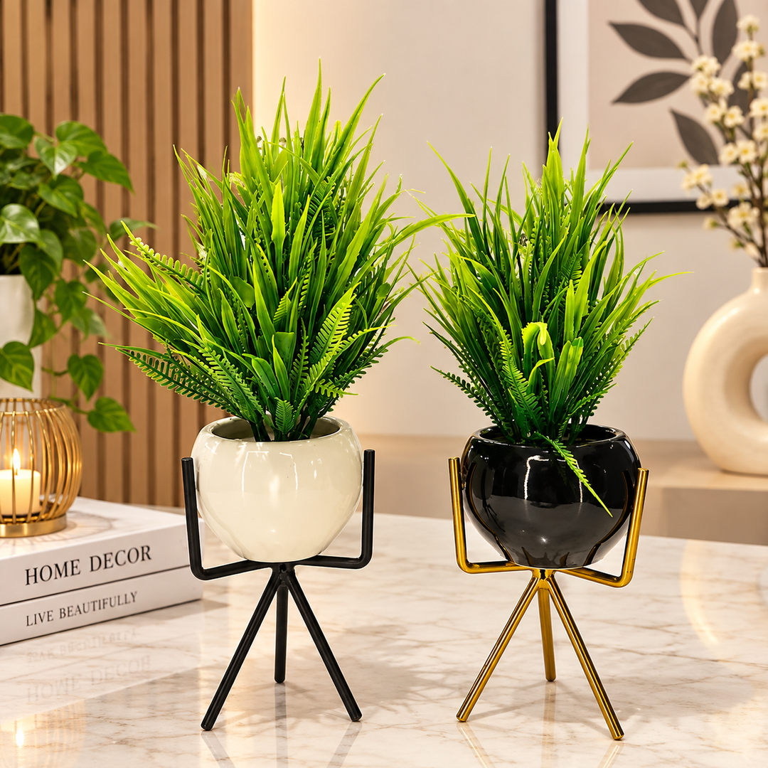 Luxury Ceramic Planters with Metal Stands