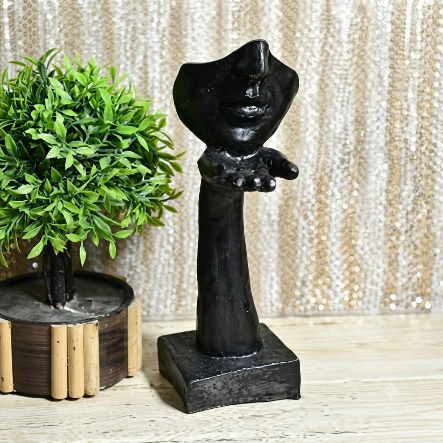Modern Abstract Black Face &amp; Hand Statue
