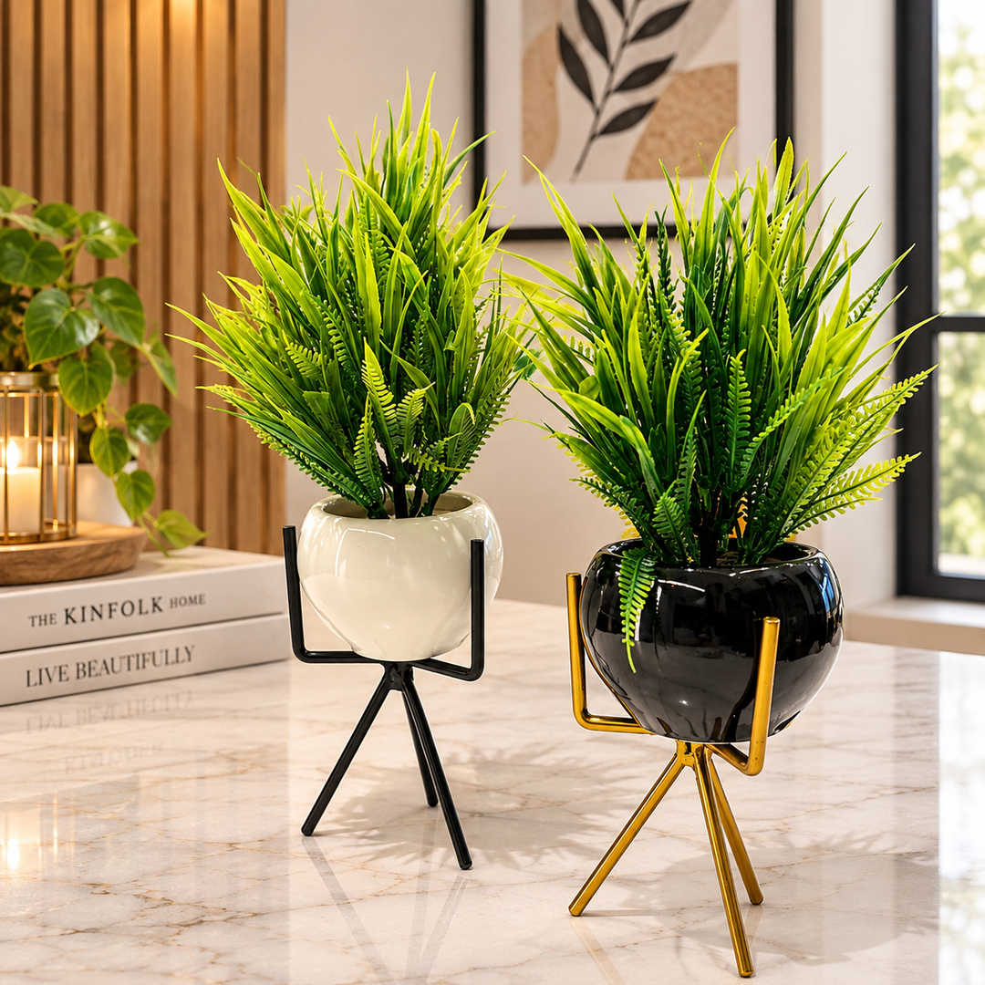 Luxury Ceramic Planters with Metal Stands