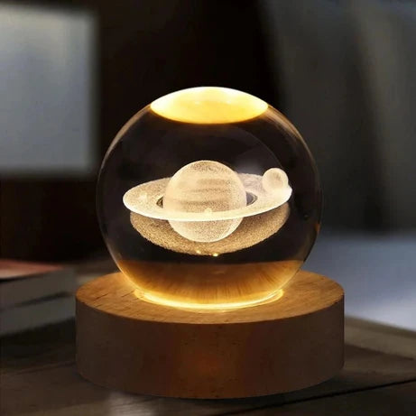 3D Galaxy Crystal Ball Night Light With Wooden Base – Premium LED Lamp