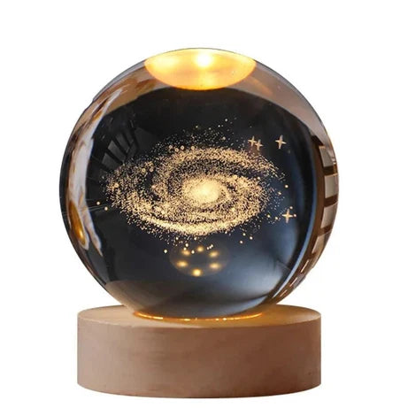 3D Galaxy Crystal Ball Night Light With Wooden Base – Premium LED Lamp
